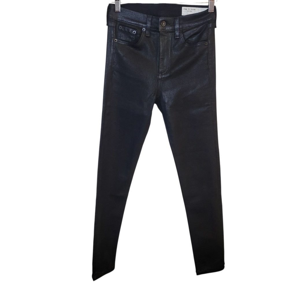 Rag & Bone High Rise Skinny Coated Black Jeans Women's Size 26